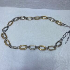 Chicos Statement Chain Belt Gold Silver Copper Tone Textured Links Adjustable